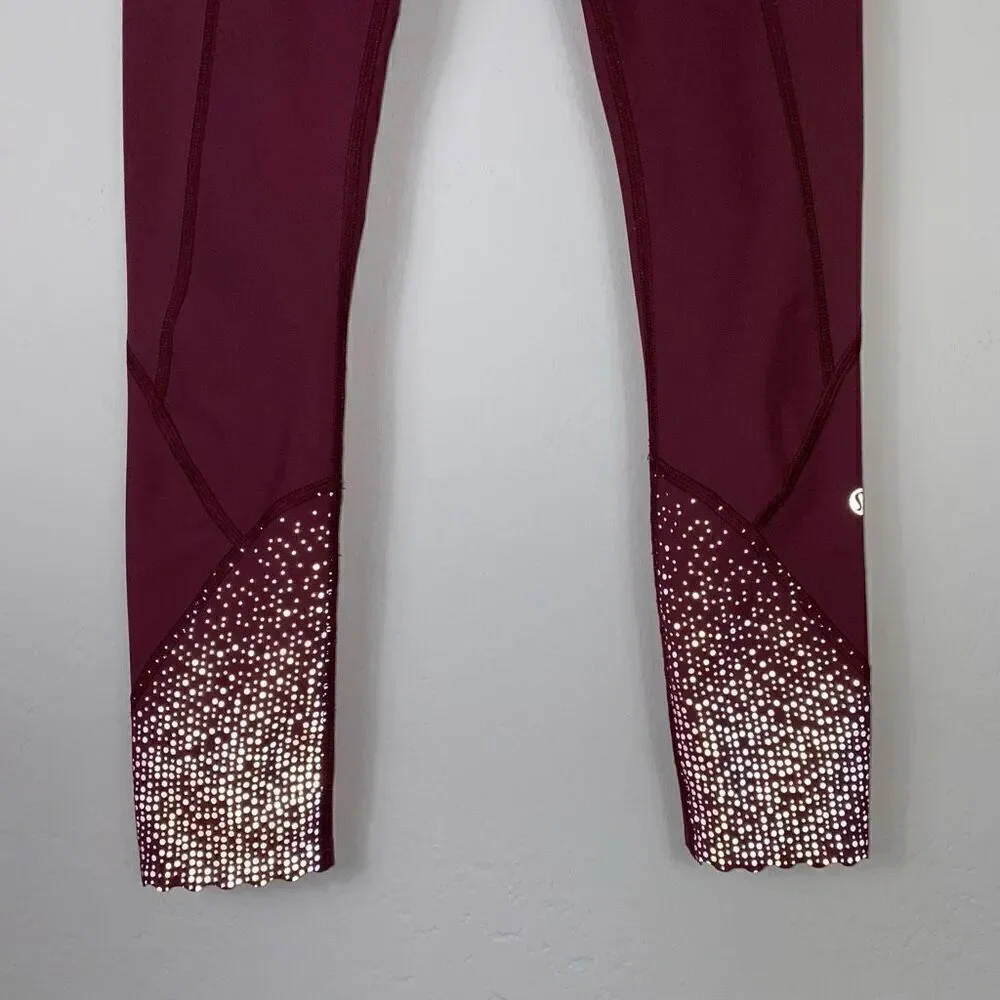 Lululemon Tight Stuff Burgundy Wine Berry Bon Bon Capri Length Leggings Size 6